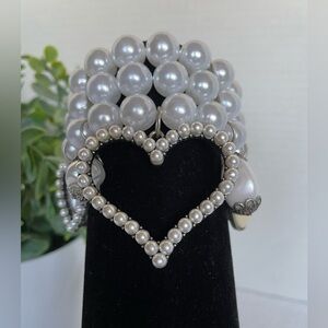 Bracelet Has 3 Stretchy Strands Of Faux Pearl Beads And Dangling Charms. NWT